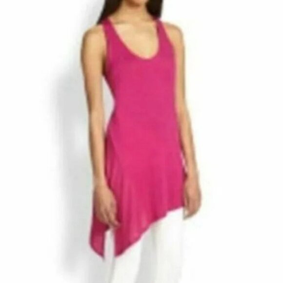 Eileen Fisher 100% Org Linen Tank Tunic Women Med Purple Asymmetrical Racerback - Picture 2 of 7